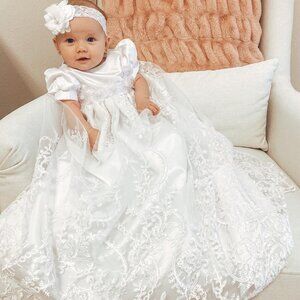Girls White Christening & Baptism Gown - Willow (3/6M)
